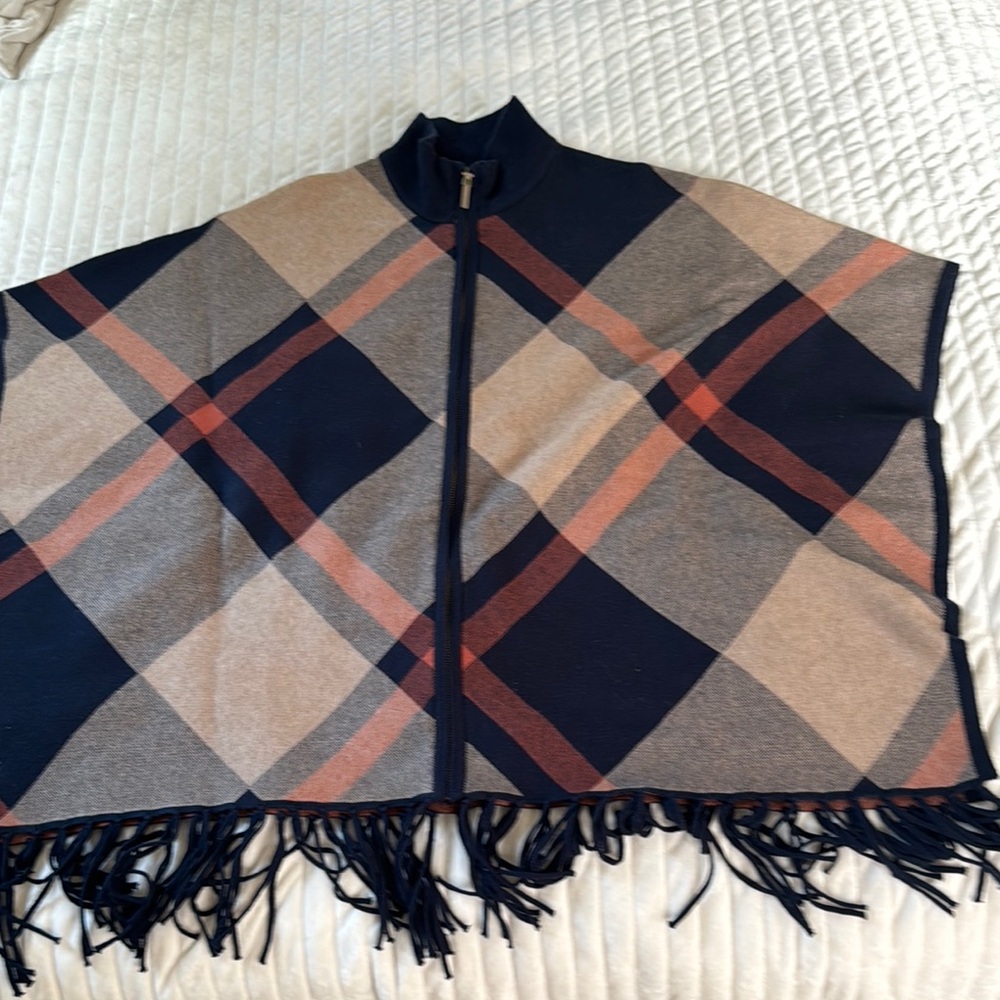Plaid Fringe Poncho